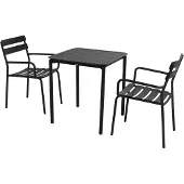 Oviala - Vierkante terrastafel (70 x 70cm) en 2 zwarte fauteuils - Almada