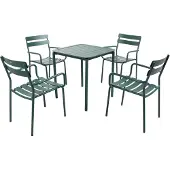 Oviala - Vierkante terrastafel (70 x 70cm) met 4 donkergroene armstoelen - Almada