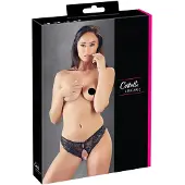 Cottelli - open damesstring met kant en strikje - zwart - XL
