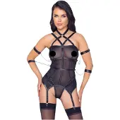 Cottelli Bondage - harnas top, armbanden en string (zwart)