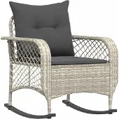 vidaXL Tuinschommelstoel met kussens poly rattan lichtgrijs