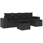 vidaXL 6-delige Loungeset met kussens poly rattan zwart