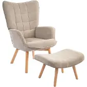 4Goodz Homcom oor-fauteuil met voetenbank ribfluweel optiek -