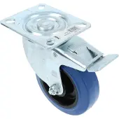 AMIG Zwenkwiel met rem en bevestigingsplaat verzinkt met blauwe nylon wiel Ø100x32mm