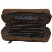 Oi Hunter bruine leren creditcardhouder / kleine ritsportemonnee met pasjeswaaier / rits portemonneetje met overzichtelijke waaier voor de pasjes / beveiligd tegen skimmen / bruin leer / 468H