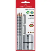 Faber-Castell Faber Castell grafietpotlodenset - Grip 2001 - hardheid HB - inclusief puntenslijper en 2 gumdoppen - 3 stuks op blisterkaart - FC-117098