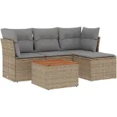 vidaXL 5-delige Loungeset met kussens poly rattan beige