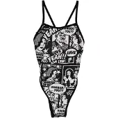 Turbo Yeah Comic Thin Strap Swimsuit Zwart 7-8 Years Meisje