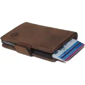 Oi Hunter bruine leren portemonnee met figuretta Cardprotector zonder muntvak / compacte beurs met metalen pasjeshouder / anti skim kastje in zeer kleine portemonnee / bruin leer /534AH