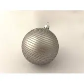J-Line Kerstbal gestreept glitter glanzend zilver 10cm (4 stuks)