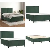 vidaXL Boxspring met matras fluweel donkergroen 140x200 cm