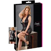 Cottelli Plus Size - glanzende jurk met kant - zwart - XXXXL