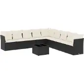 vidaXL 10-delige Loungeset met kussens poly rattan zwart