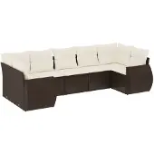 vidaXL 7-delige Loungeset met kussens poly rattan bruin