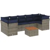 vidaXL 8-delige tuinmeubelset met kussens, grijs, polyrotan
