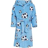 Playshoes fleece badjas Soccer met voetbal dessin lichtblauw All over print - 158/164