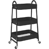 vidaXL Opbergwagen, 3 niveaus, zwart, 42x41,5x77 cm, staal