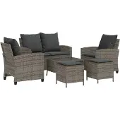 vidaXL 6-delige Loungeset met kussens poly rattan grijs