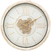 Atmosphera Wandklok/muur klok Florence - Vintage Wood - Dia 50 cm - mdf/glas - beige/wit - Luxe klokken