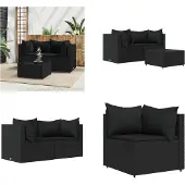 vidaXL 3-delige loungeset voor de tuin met kussens, zwart, polyrotan