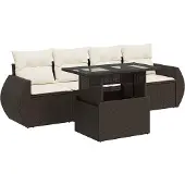 vidaXL 5-delige Loungeset met kussens poly rattan bruin