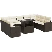 vidaXL 10-delige Loungeset met kussens poly rattan bruin