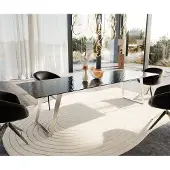 DELIFE Eetkamertafel Edge 300x100 Glas smelten rokerig zwart 3D-Relief RVS schuin