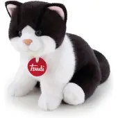 Trudi - Classic Knuffel Poes Kat Brad 22 cm - Handgemaakt in Italie - Hoge kwaliteit pluche knuffel - Knuffeldier voor jongens en meisjes - Wit Zwart - 16x19x22 cm maat S