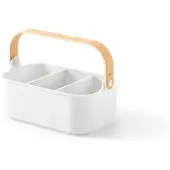 SmartaSaker Bellwood stapelbare opbergbak, multifunctionele caddy-organizer, 28 x 18 cm, wit/natuur
