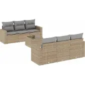vidaXL 7-delige Loungeset met kussens poly rattan beige