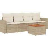 vidaXL 5-delige Loungeset met kussens poly rattan beige