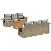 vidaXL 7-delige Loungeset met kussens poly rattan beige