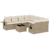 vidaXL 9-delige Loungeset met kussens poly rattan beige