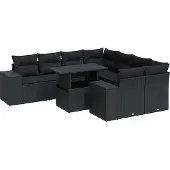vidaXL 9-delige Loungeset met kussens poly rattan zwart