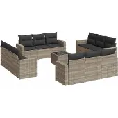 vidaXL 13-delige Loungeset met kussens poly rattan lichtgrijs