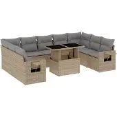 vidaXL 10-delige Loungeset met kussens poly rattan beige