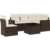 vidaXL 6-delige Loungeset met kussens poly rattan bruin