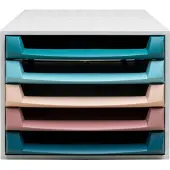 Exacompta THE BOX ladebox A4/A4+ 5 laden open, Scandi kleuren gesorteerd, stil, veiligheidsstop