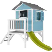 Axi Beach Lodge XL Speelhuis op palen en groene Glijbaan | Speelhuisje voor de tuin / buiten in blauw van FSC hout | Speeltoestel voor kinderen