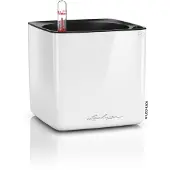 Lechuza CUBE Glossy 14 - Plantenbak - met uitneembare binnenbak - met bewateringssysteem - ALL-IN-ONE set - wit hoogglans