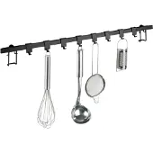 Wenko Keukenrail Gala 60cm mat zwart staal met 8 ophanghaken - Wandrek voor keukenspullen en keukengerei