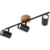 Briloner WOOD & STYLE - Plafonniére - plafondlamp - spots draaibaar - 3-lichts - GU10 - Materiaal: hout en Metaal - Kleur: zwart