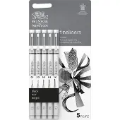 Winsor & Newton Fineliner Set Zwarte – 5 Nibmaten (0.1–1.0 mm) – Waterbestendige Pigmentinkt voor Tekenen & Schetsen