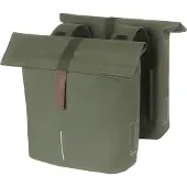 Basil City Dubbele Fietstas 28-32L Moss Green Waterafstotend Vegan Leather Reflecterend Universal Bridge Voor E-bike & Stadsfiets