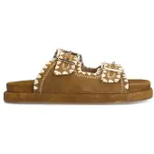 Manfield Suède cognac slippers met gesp | Maat 39