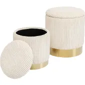 Kare design Poef Kruk Plush creme (2/Set)