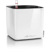 Lechuza CUBE Glossy 16 - Plantenbak - met uitneembare binnenbak - met bewateringssysteem - ALL-IN-ONE set - wit hoogglans