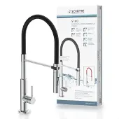 Schutte Stilo Design Keukenkraan - Mengkraan - Hoge, Draaibare Uitloop - Uittrekbare Mousseur - Zijdelingse Greep - Soft-Touch Slang, Chroom/Zwart