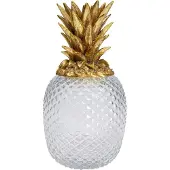 Kare decoratieve doos Ananas, hoogte 31 cm, glas, helder, goud Pineapple, helder / transparant, Woon-/ Eetkamer, Glas