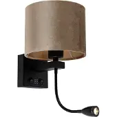 QAZQA Wandlamp zwart met taupe fluwelen kap 18cm - Brescia Combi